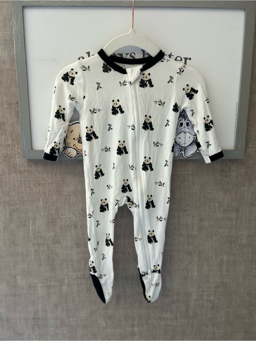 Kyte BABY White Footed One-Piece with Black Panda Print